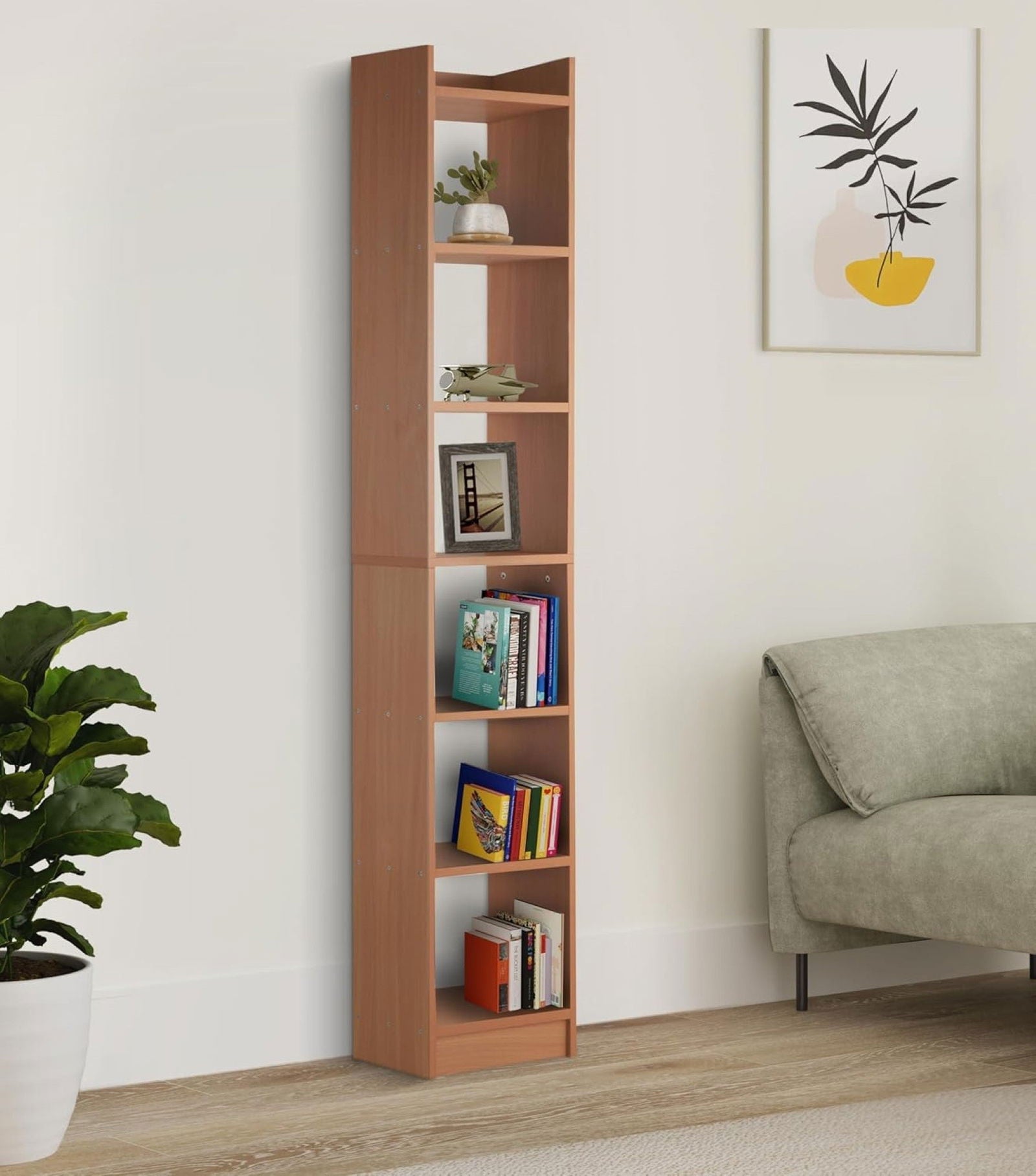 Bowzar 6 Layer Engineered Wood Bookshelf Multipurpose Home Decor Storage Rack Showcase Organizer for Living Room, Kitchen, Bedroom, Office Beige - Bowzar - 