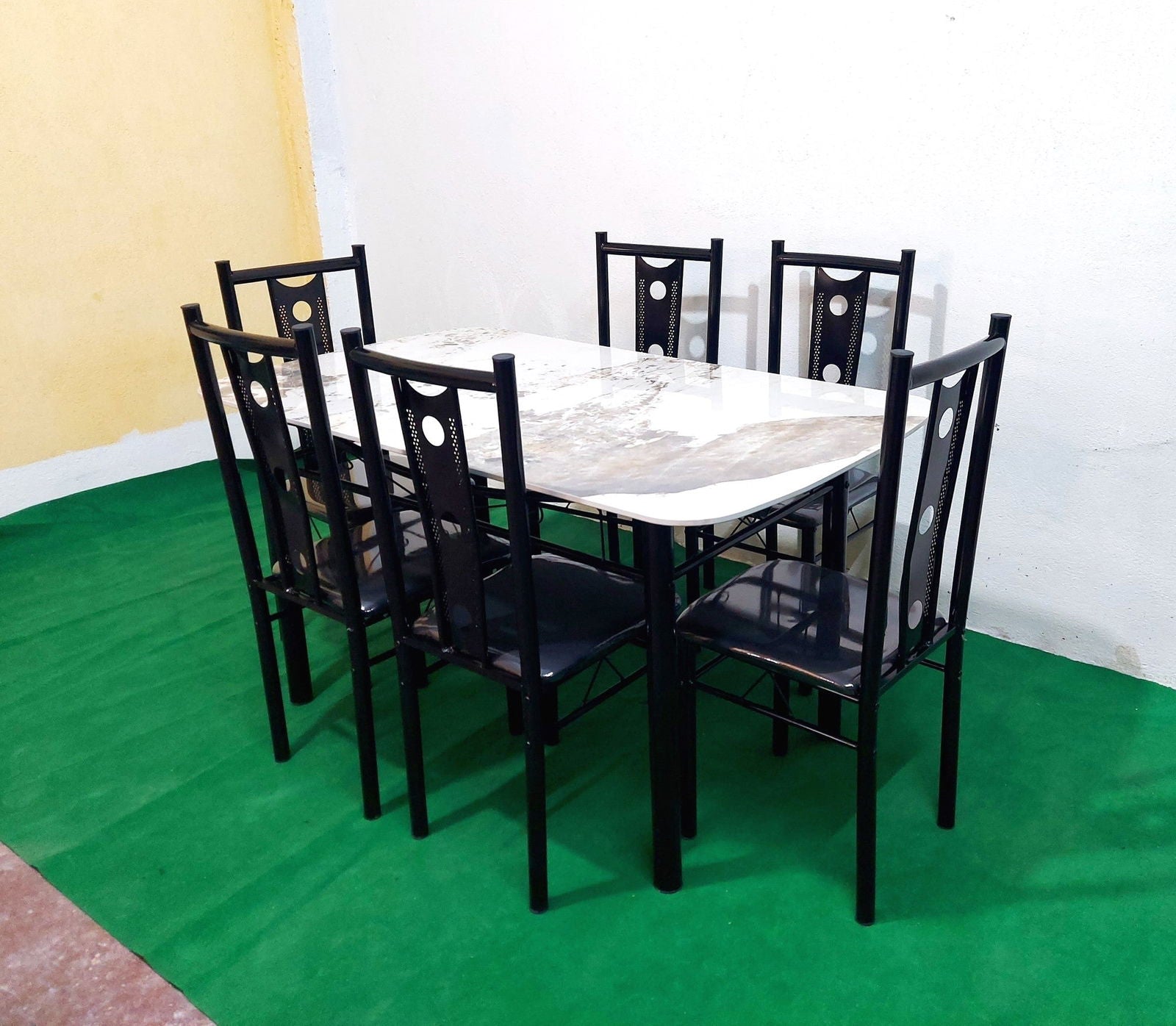 Bowzar 6 Seater Dining Table Set With Ceramic Top Cushioned Chair - Bowzar - 