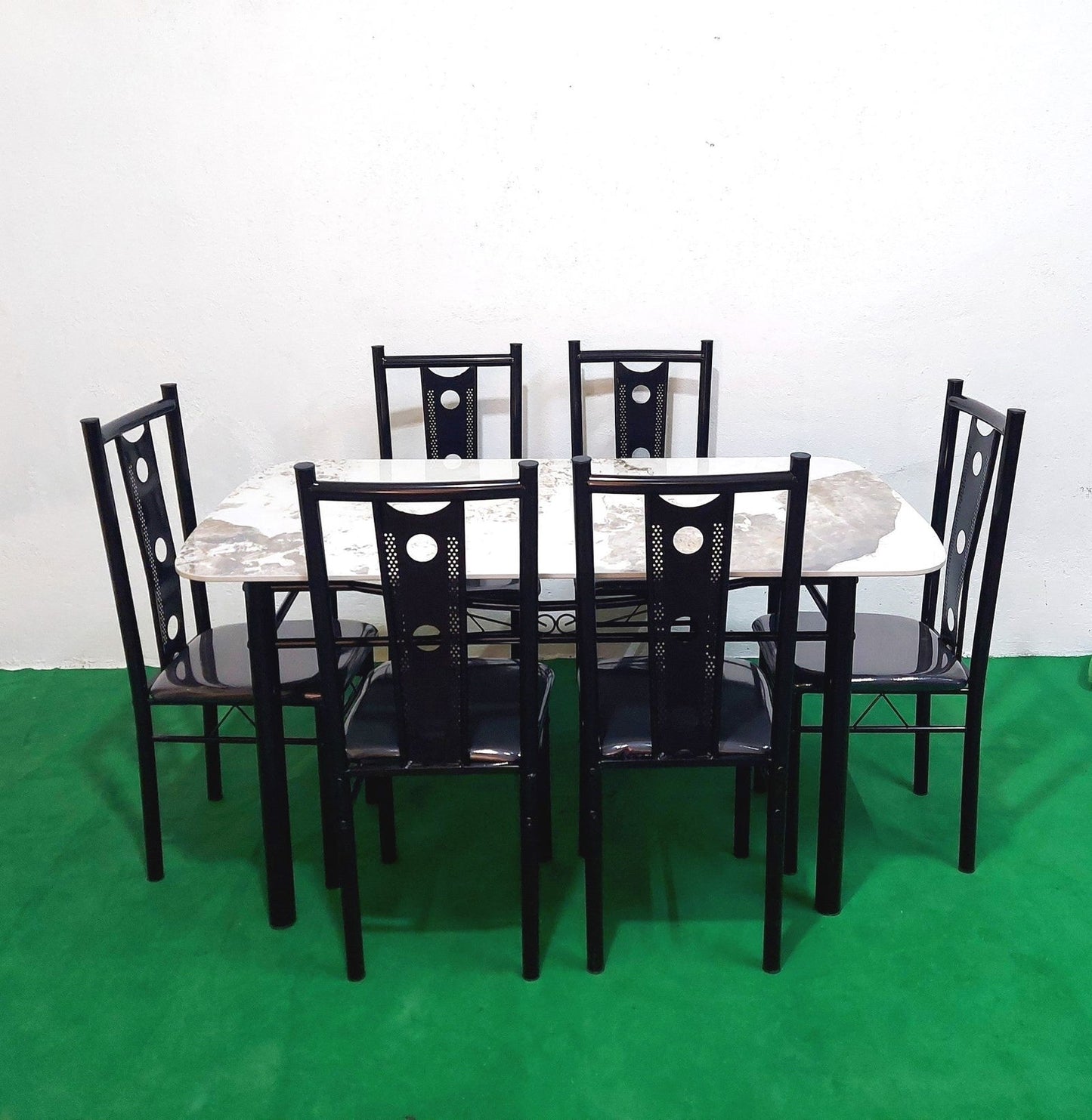 Bowzar 6 Seater Dining Table Set With Ceramic Top Cushioned Chair - Bowzar - 