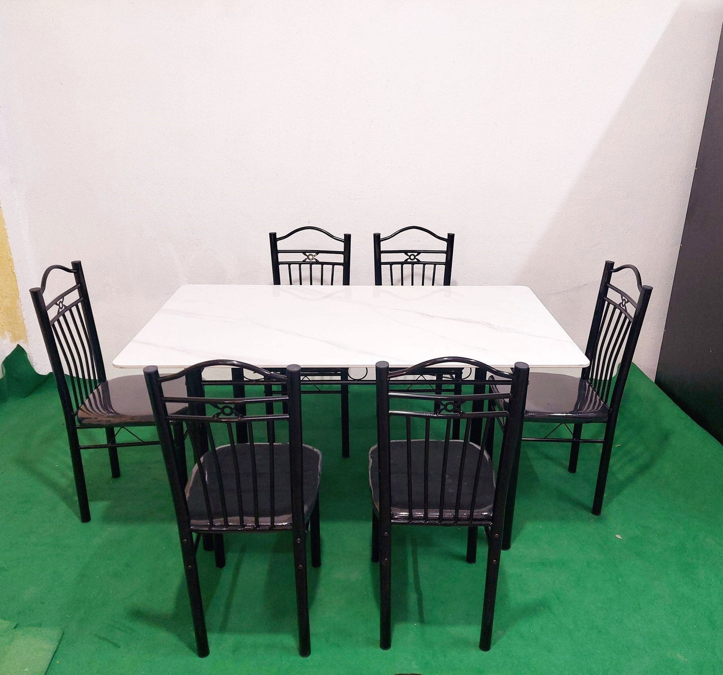 Bowzar 6 Seater Metal Dining Set with Ceramic Marble Top White - Bowzar - 