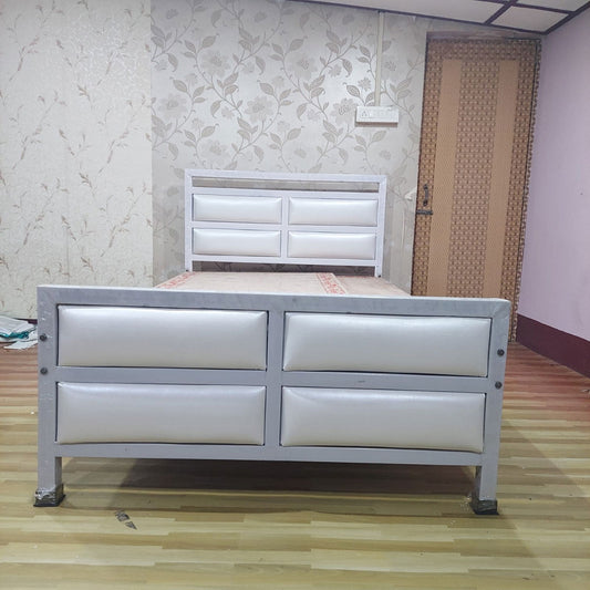 Bowzar Double Bed 4X6.5 Feet 4 Cushions Unique Design White - Bowzar - 
