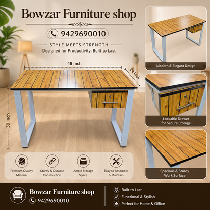Bowzar 4x2 Table Modern Office Desk with Metal Frame & Engineering Wood Top | Bowzar Furniture Shop