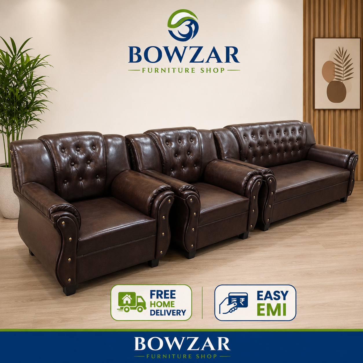 Bowzar Premium Quality 5 Seater Sofa Motor Model Caprinova Dark Brown