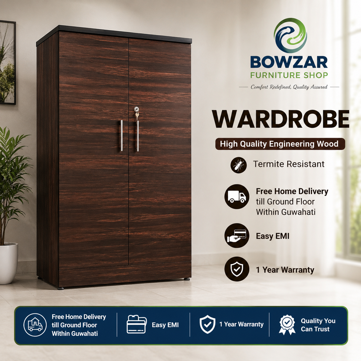Bowzar 50 Inch Almirah 2 Door Mini Almirah Wardrobe
