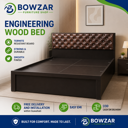 Bowzar King Box Bed 6x6.5 Feet Engineering Wood Bed With Storage Wenge