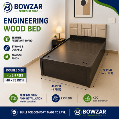 Bowzar Double Box Bed 4x6.5 Feet 48X78 Inch Upholstered Design Cushion