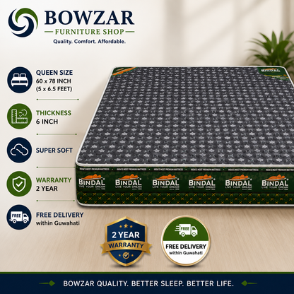 Bindal Soft Mattress 32D 6 Inch Queen Size 60x78x6 Inch 5X6.5 Feet