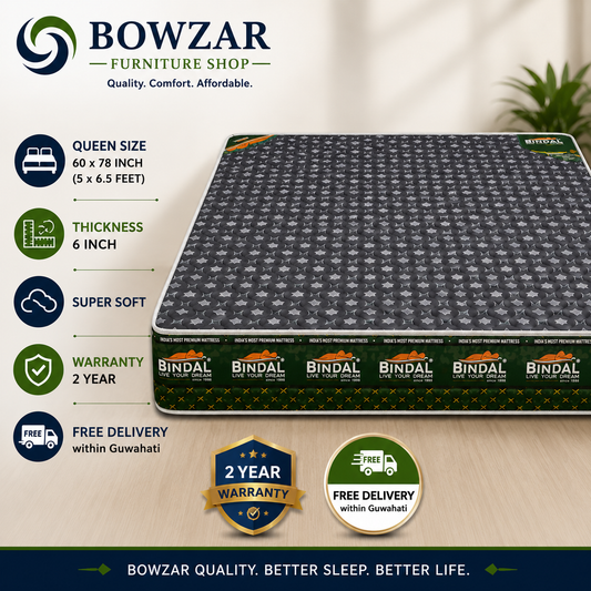 Bindal Soft Queen Mattress 32D 6 Inch 60x78x6 Inch 5X6.5 Feet