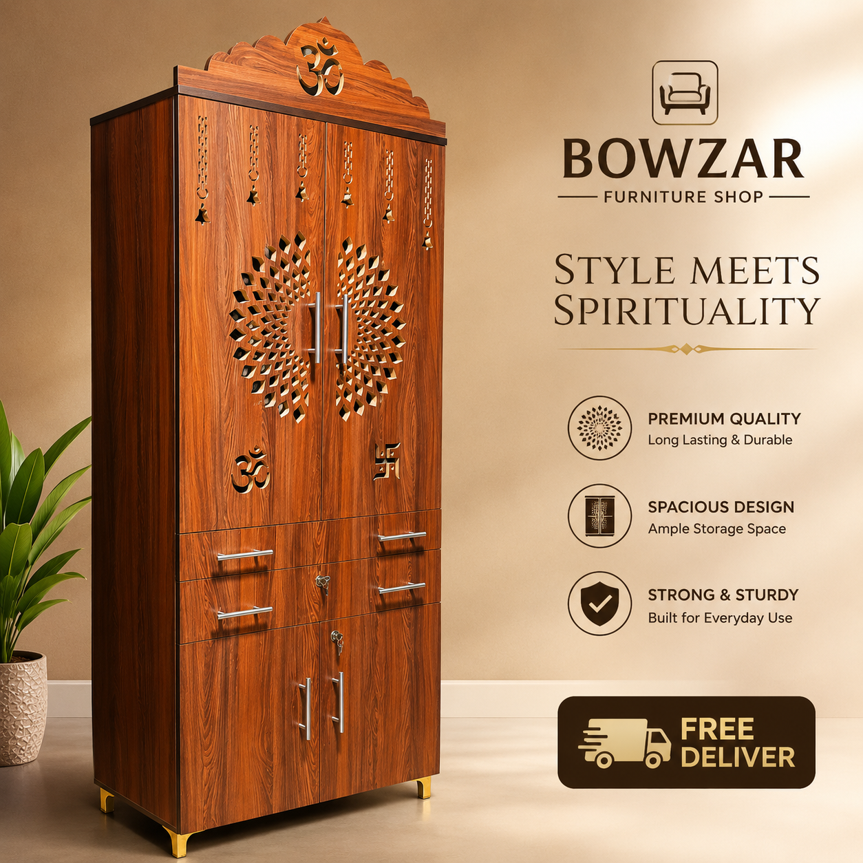 Bowzar MDF Mandir 6 Feet Height, 2.5 Feet Width