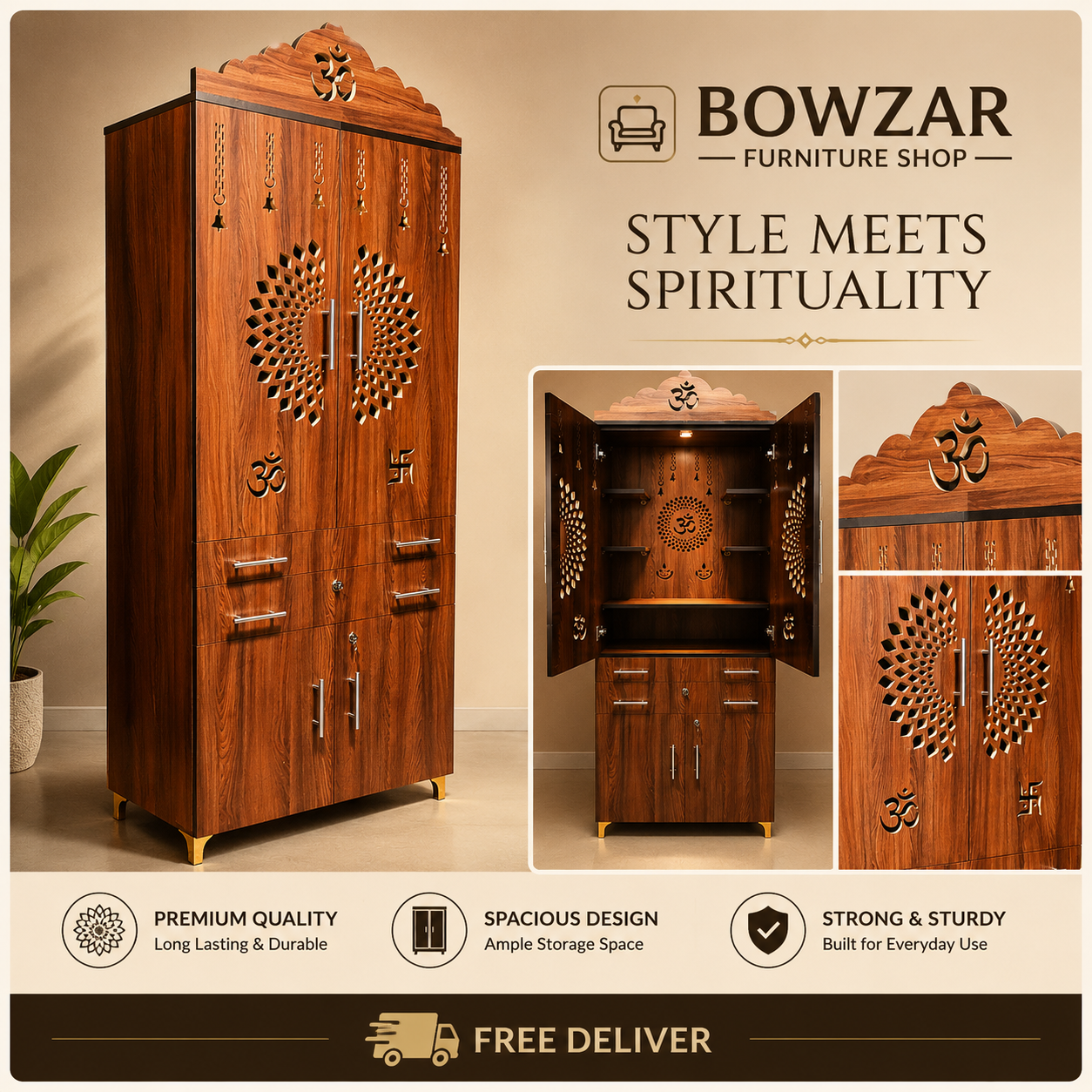 Bowzar MDF Mandir 6 Feet Height, 2.5 Feet Width