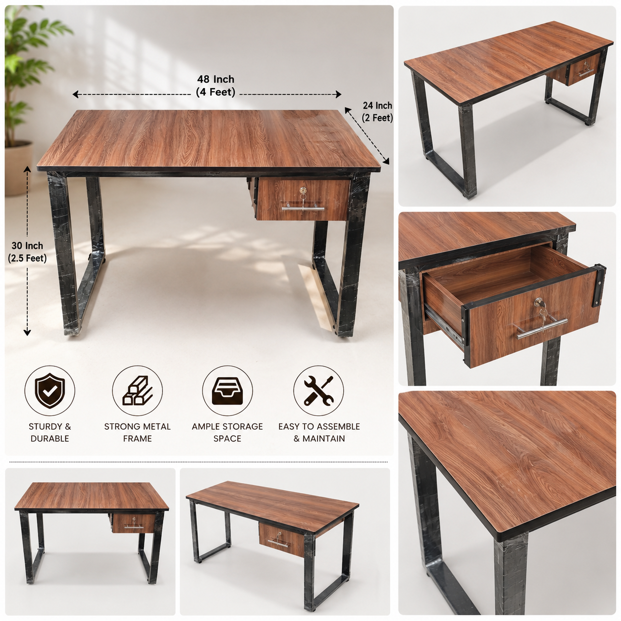 Bowzar 4x2 Table Modern Office Desk with Metal Frame & Engineering Wood Top | Bowzar Furniture Shop
