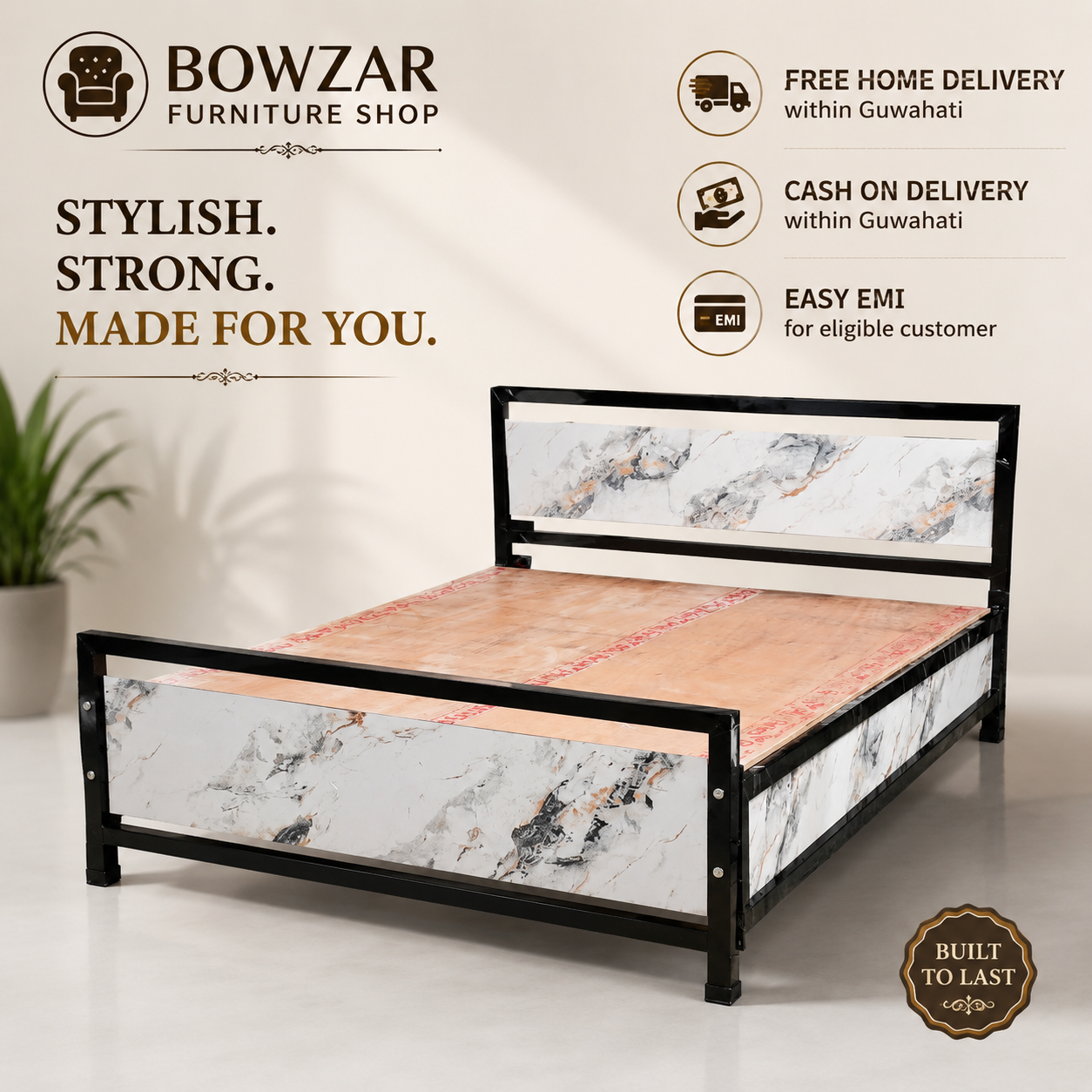 Bowzar King Size Bed Heavy Quality Unique Look and Color Sides Covered