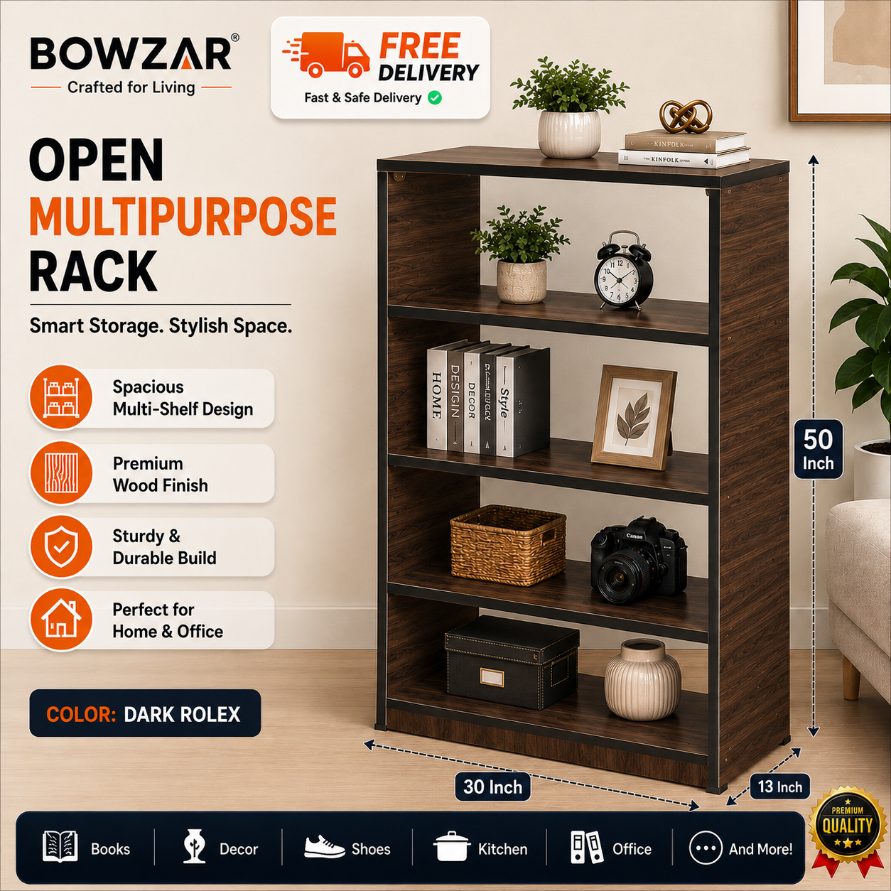 50 Inch Open Rack 4 Shelf Many Color Available