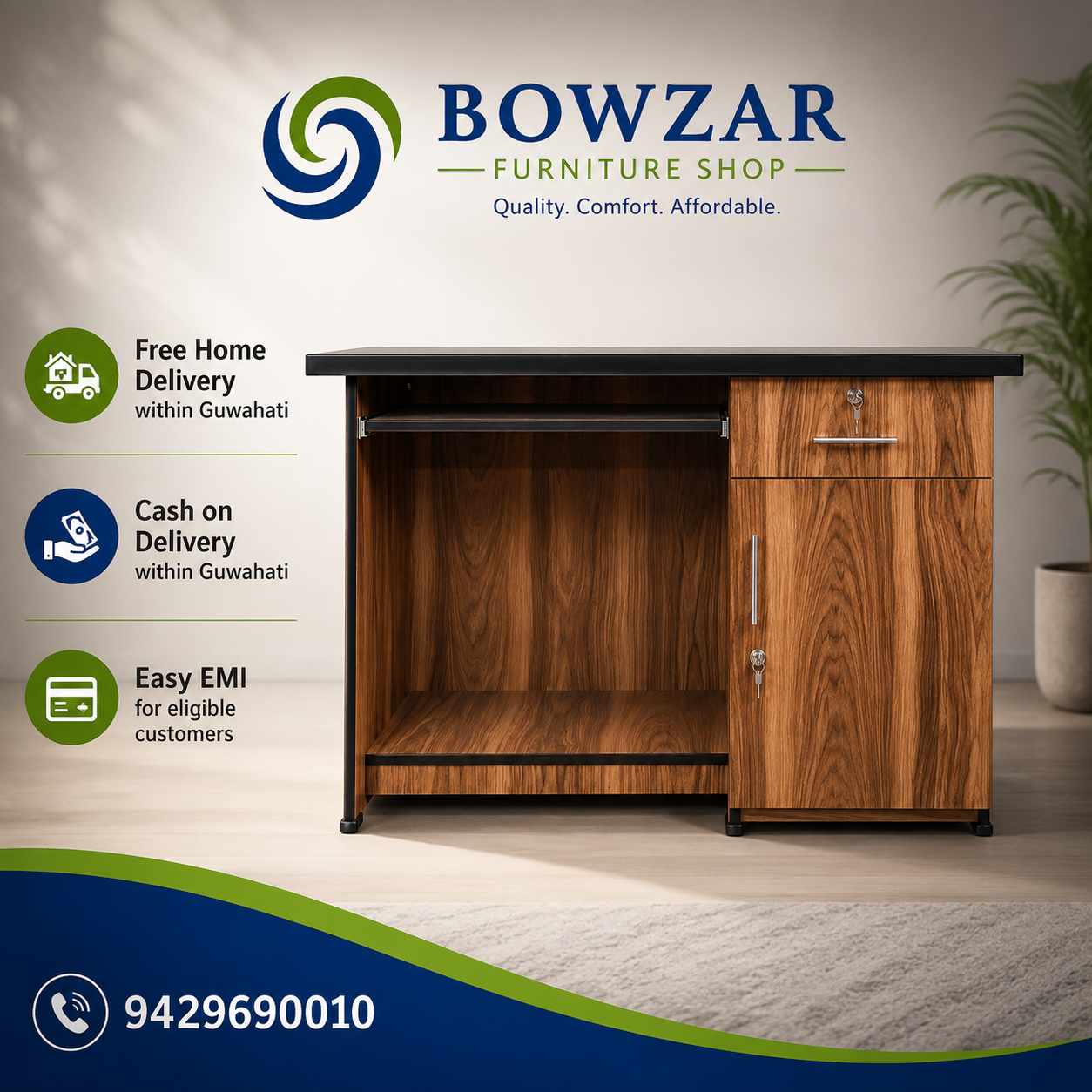 Bowzar Wooden Table Office and Computer 4X2 Feet Tiger Print