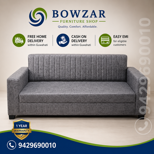 Bowzar 3 Seater Sofa Velvet Fabric Grey