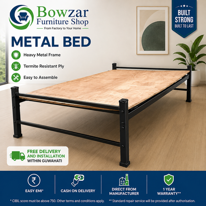 Bowzar Khatiya Double Bed 4X6.5 Feet Simple Minimalistic Metal Bed
