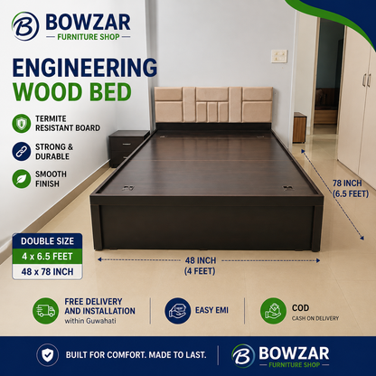 Bowzar Double Box Bed 4x6.5 Feet 48X78 Inch Upholstered Design Cushion
