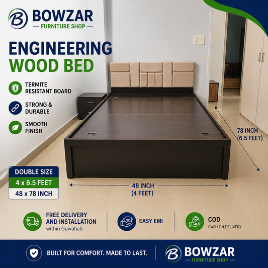 Bowzar Double Box Bed 4x6.5 Feet 48X78 Inch Upholstered Design Cushion