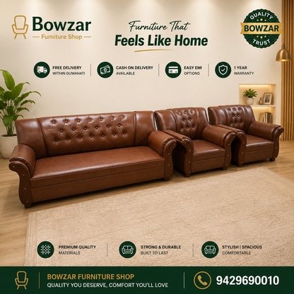 Bowzar Wooden Sofa 5 Seater High Density Foam Motor