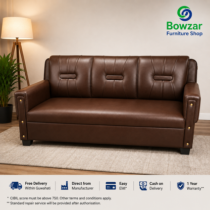 Bowzar 3 Seater Sofa Good Leatherette Black Coffee Brown Red Blue