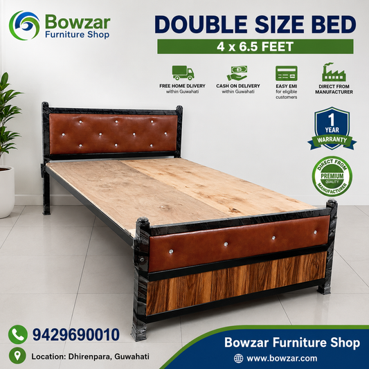 Bowzar Metal Iron Double Bed 4X6.5 Feet NM Brown