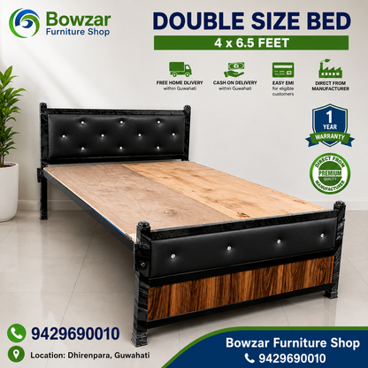 Bowzar Metal Iron Double Bed 4X6.5 Feet NM Black