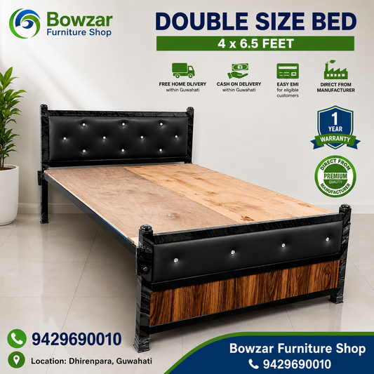 Bowzar Metal Iron Double Bed 4X6.5 Feet NM Black