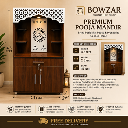 MDF Mandir 4.5 Feet With CNC Design