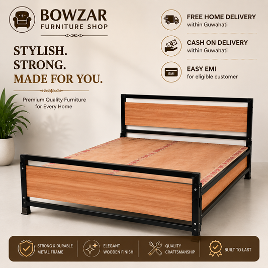 Bowzar Queen Bed Size 5x6.5 Feet With Sides Covered Wooden Design Bed