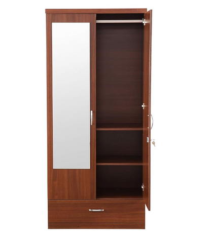 Bowzar 2 Door Wardrobe Almirah With 1 Drawer and Mirror 2 Door Almirah H72XW36XD18 Inch