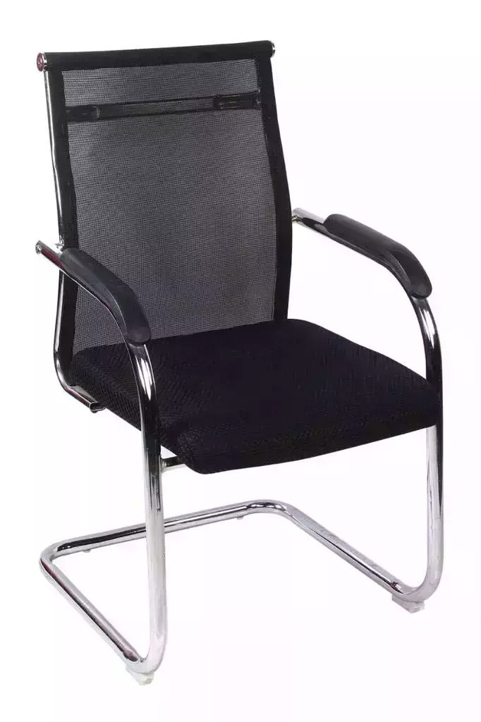 Bowzar Imorted Net Mesh Visitor Chair with Arms Chrome Finninsh Black