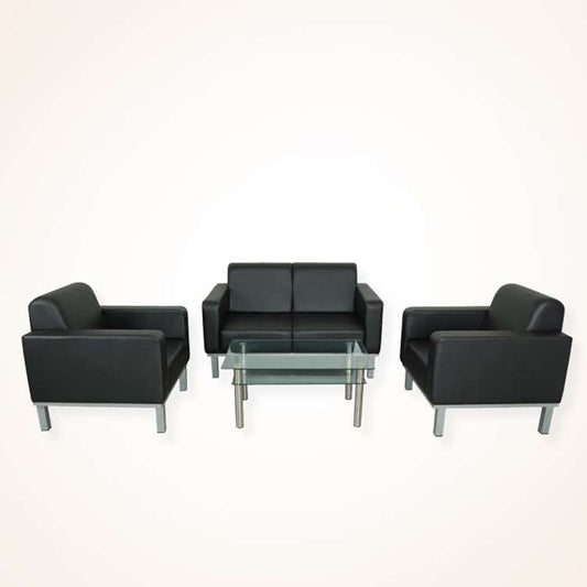 Office Wooden Sofa Set 4 Seater Black