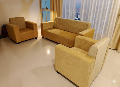 Bowzar Mini Dulux 5 Seater Sofa Premium Jute Fabric and High Density Foam Soft Brown