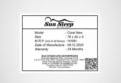 Sunsleep 5 Inch New Coral Queen Mattress 60x78x5 Inch 5x6.5 Feet