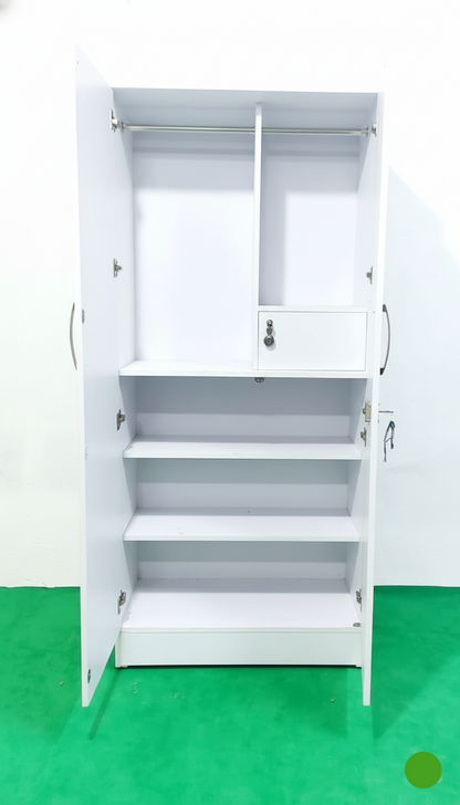 Bowzar 2 Door Almirah 2 Door Wardrobe White 72X36X18 Inch