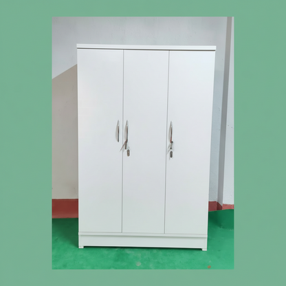 Bowzar 3 Door Almirah Wardrobe White Engineering Wood Almirah
