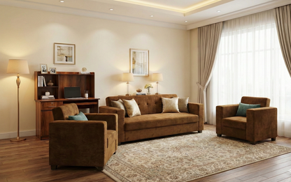 Bowzar Mini Dulux 5 Seater Sofa Premium Jute Fabric and High Density Foam Soft Brown