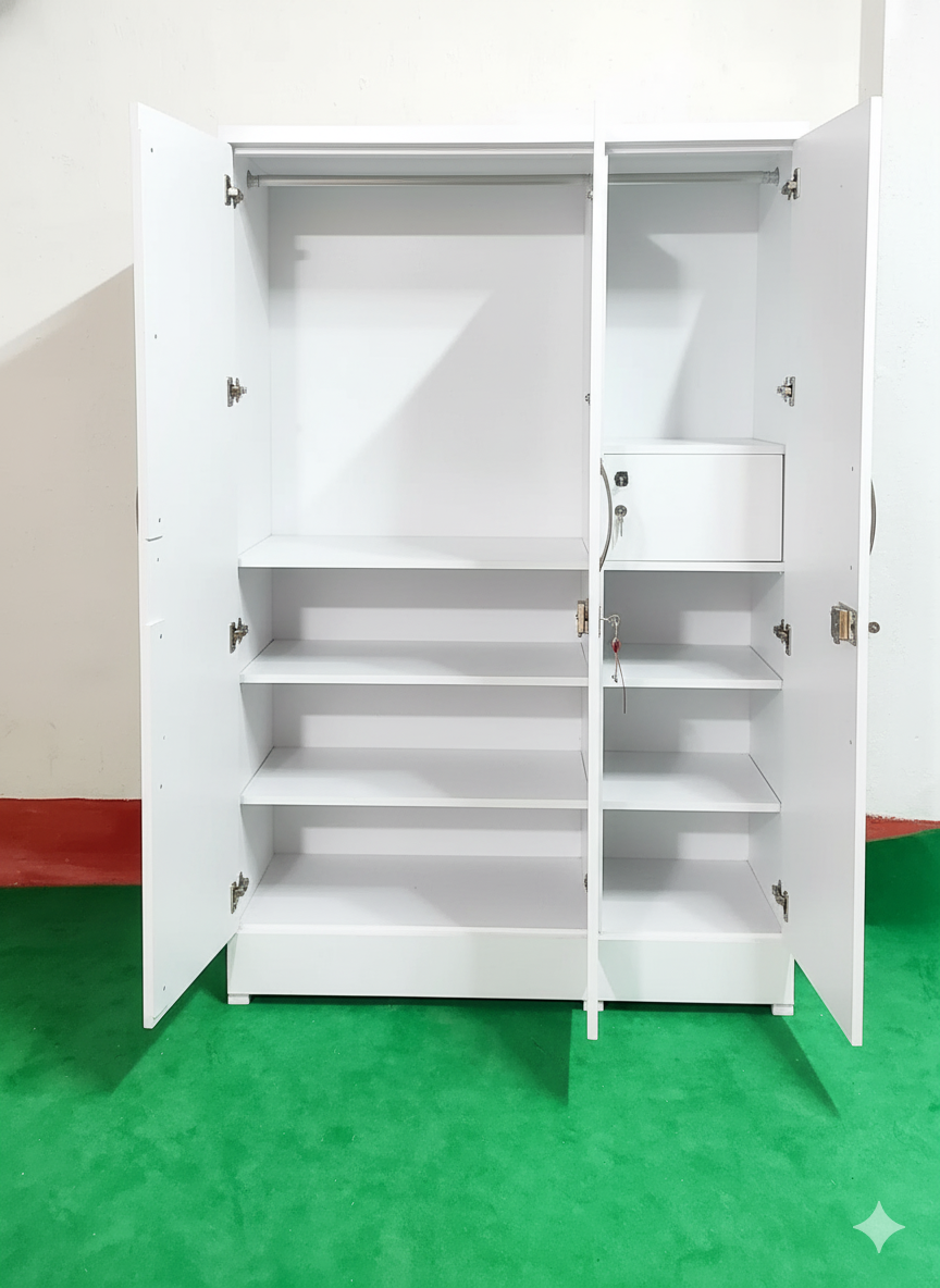 Bowzar 3 Door Almirah Wardrobe White Engineering Wood Almirah