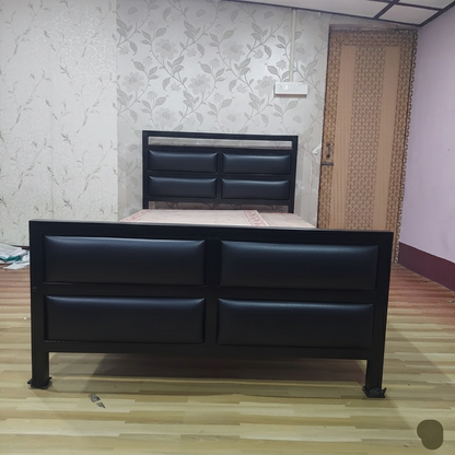 Bowzar Heavy Quality Metal Double Bed Size 4X6.5 Feet 4 Cushions Unique Design Black
