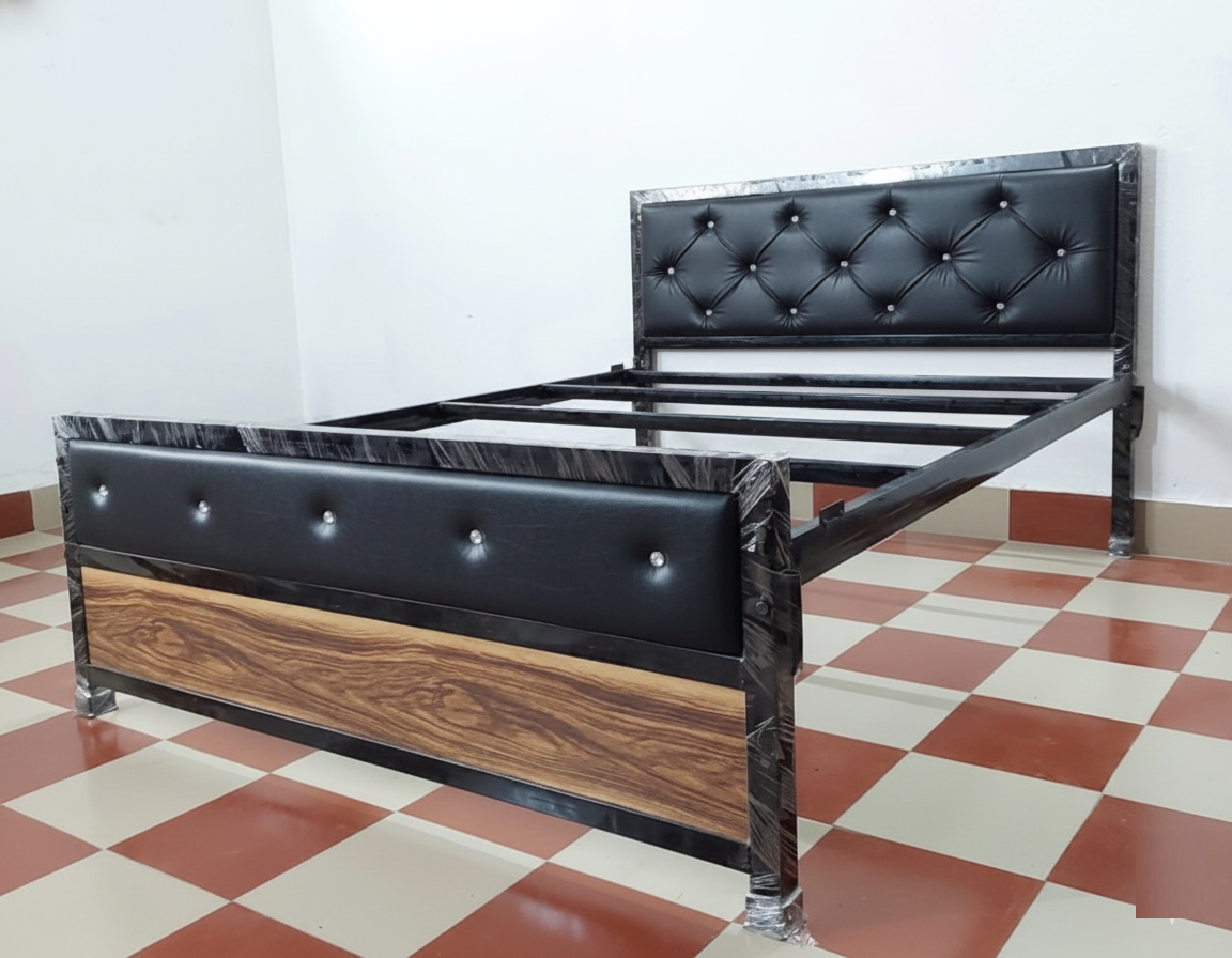 Bowzar King Bed Size 6x6.5 Feet With Head Cushion Black