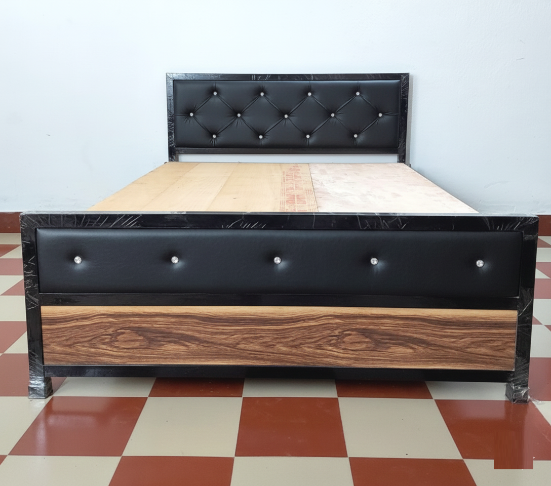 Bowzar King Bed Size 6x6.5 Feet With Head Cushion Black