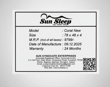 Sunsleep 4 Inch New Coral Double Mattress 48x78x4 Inch 4x6.5 Feet