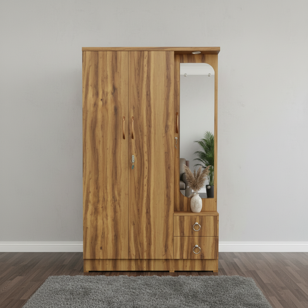 Bowzar 3 Door Almirah With Dressing 3 Door Wardrobe H72XW48XD18 Inch