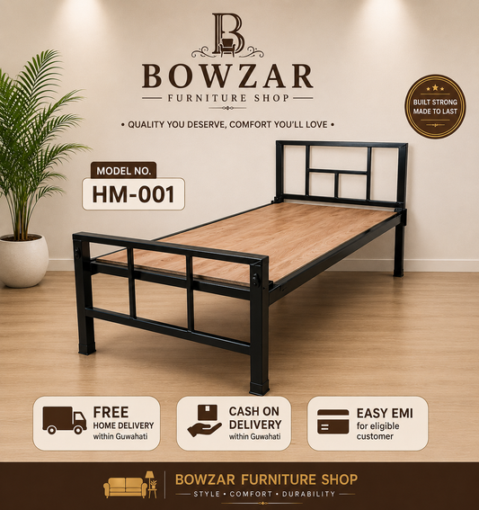 Bowzar HM-001 Single Bed Size 3X6.5 Feet Iron Metal Bed Bachelor Hostel PG Guest House
