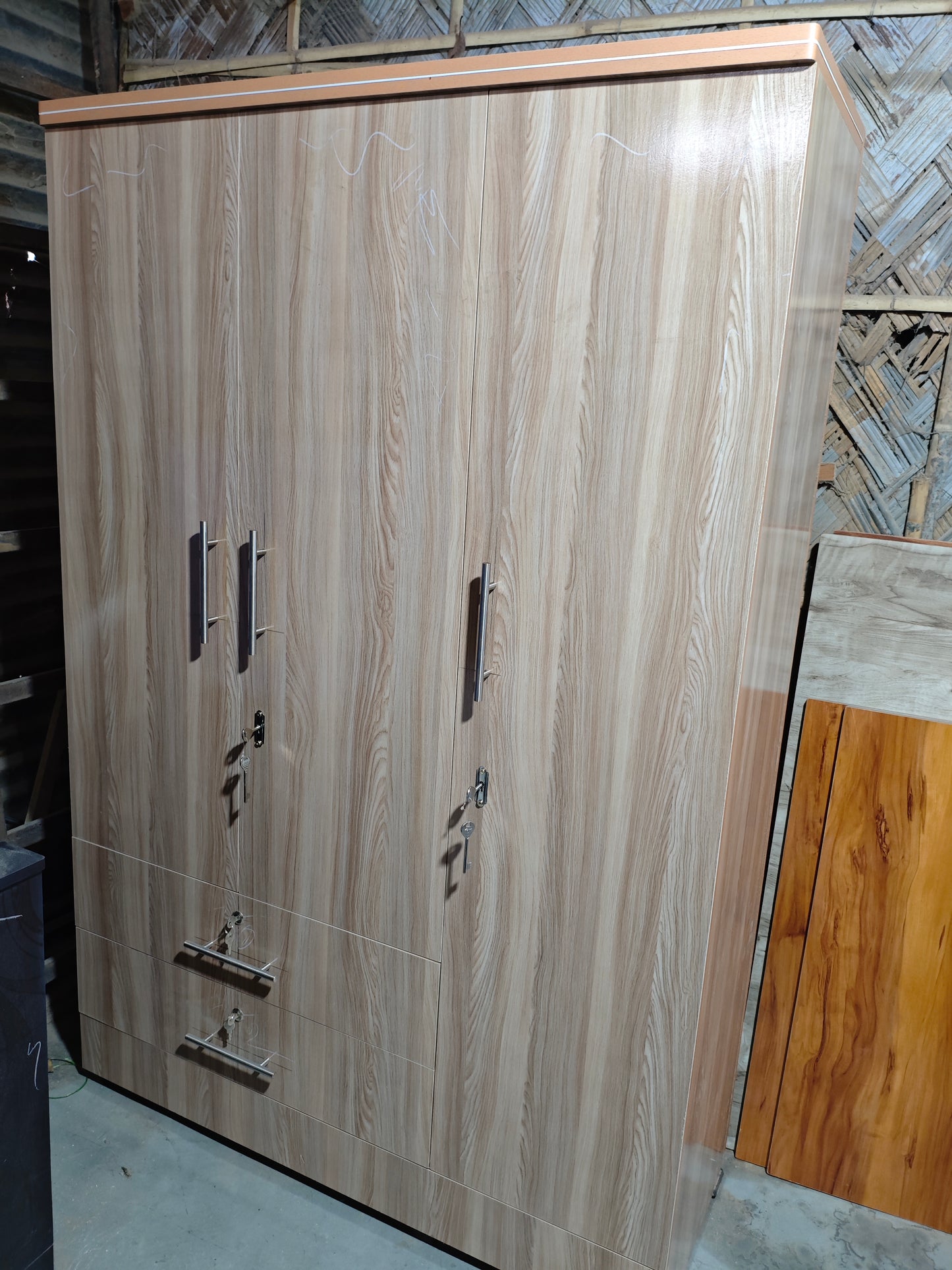 Bowzar 3 Door Wardrobe Engineering Wood With Drawer White Rolex 3 Door Almirah