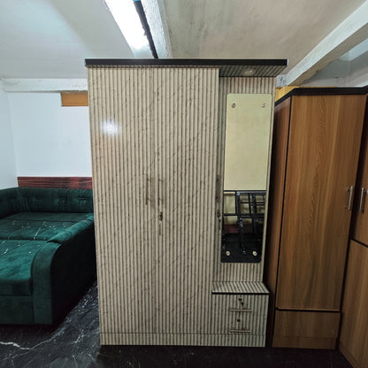 Bowzar 3 Door Wardrobe With Dressing 3 Door Almirah White Stripped Marble