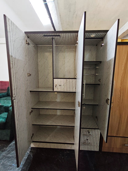 Bowzar 3 Door Wardrobe With Dressing 3 Door Almirah White Stripped Marble