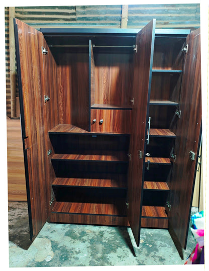 Bowzar 3 Door Wardrobe 3 Door Almira With Mirror Dark Rolex 6 Feet