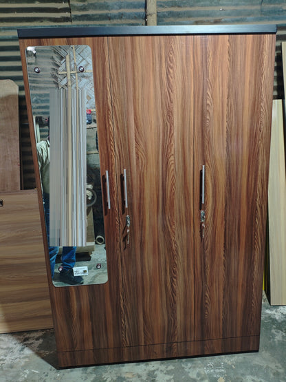 Bowzar 3 Door Wardrobe 3 Door Almira With Mirror Dark Rolex 6 Feet