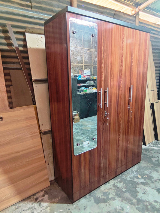Bowzar 3 Door Wardrobe 3 Door Almira With Mirror Dark Rolex 6 Feet